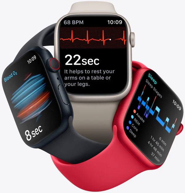 Apple Watch Series 10  Apple Watch Series 10 with a Jet Black aluminum case and Ink Sport Loop band. Available in Aluminum